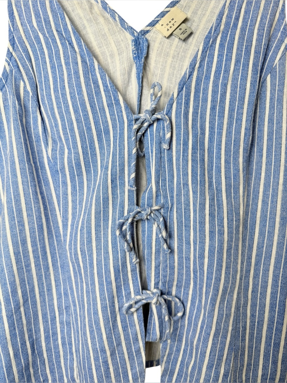 a new day Small Blue and White Striped Tie-Front Tank Top Vest - Picture 2 of 6
